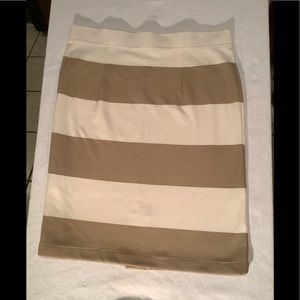 DownEast Poly Blend Tan & Cream Nautical Stripe Skirt Size L